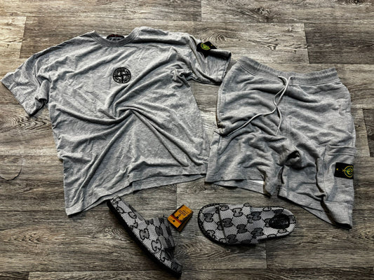 Conjunto Stone Island Gris Corto